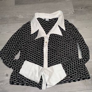 Vintage 90s Ronni Nicole By Ouida Black and White Geometric Patterned Blouse